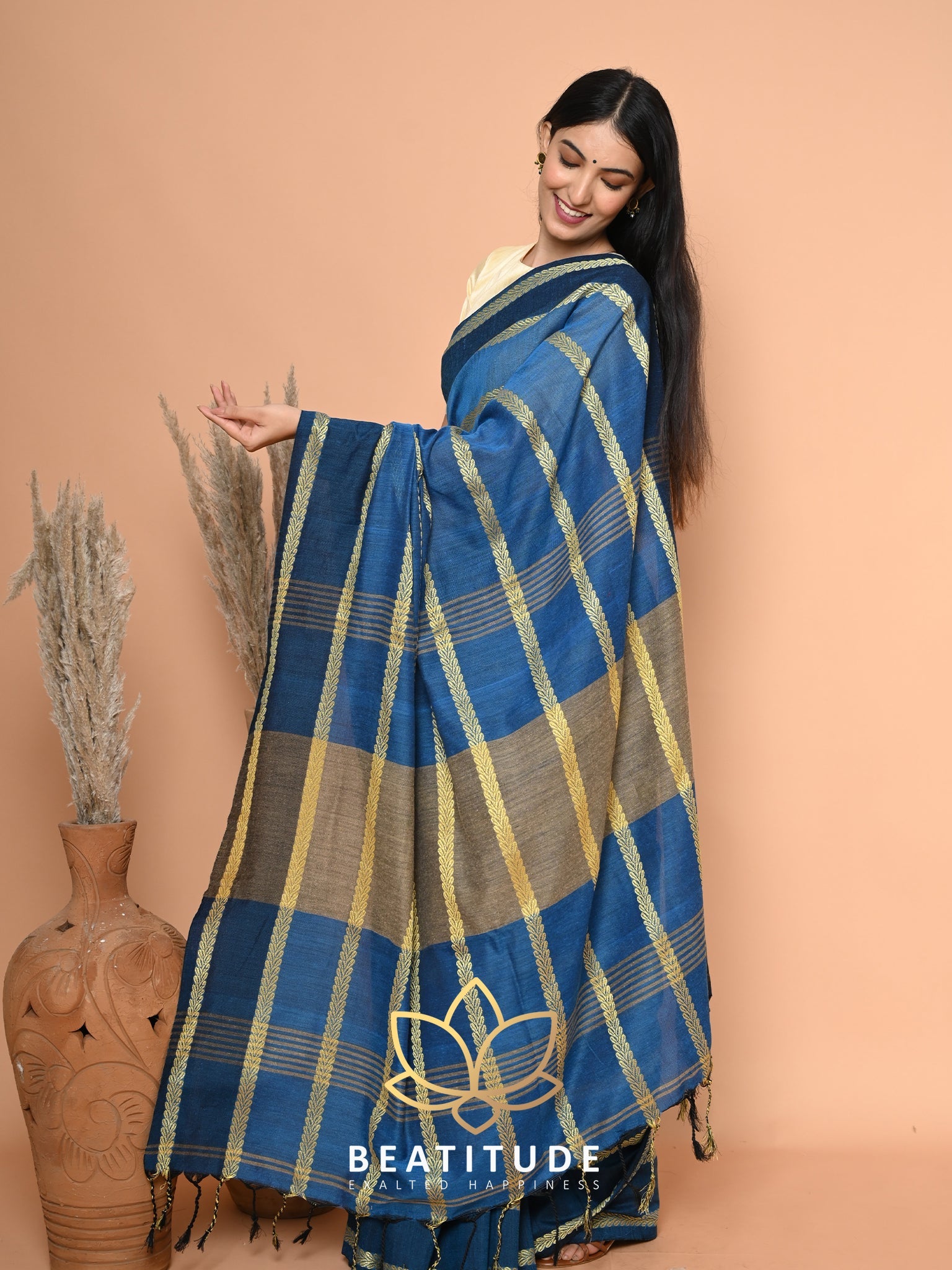 Blue Cotton Tangail Saree