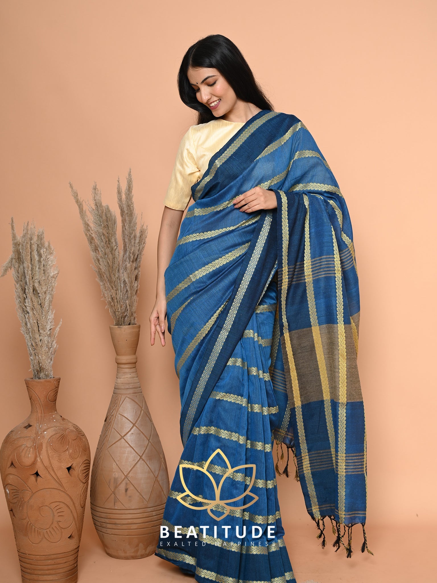 Blue Cotton Tangail Saree