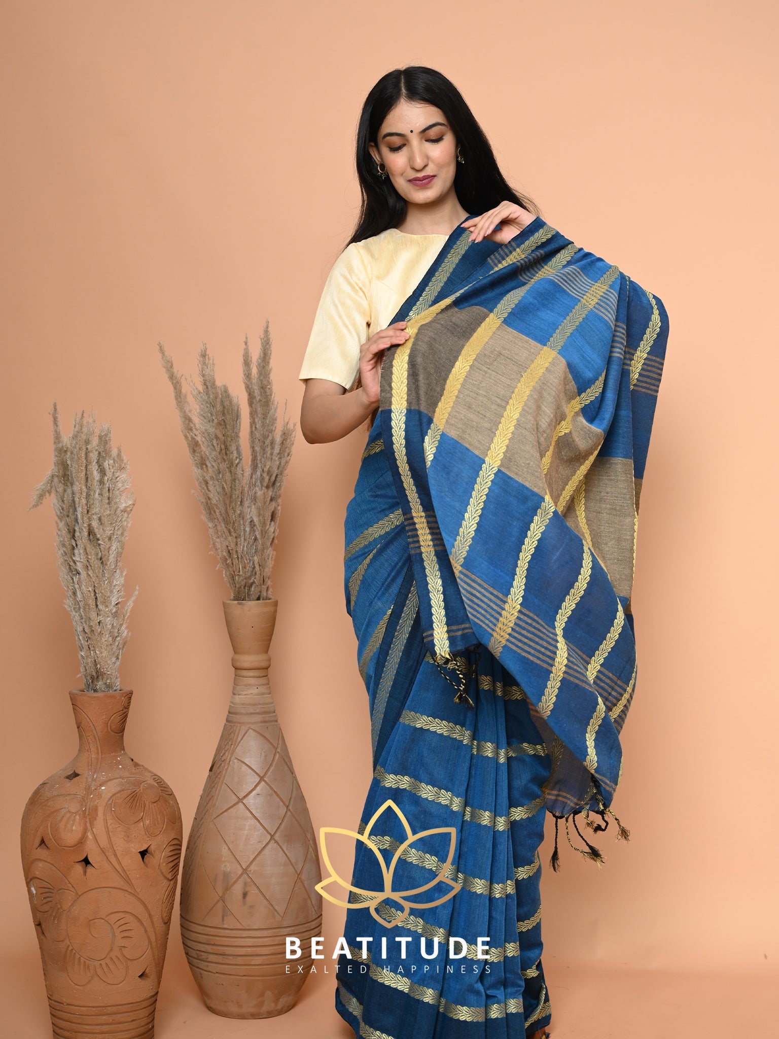Blue Cotton Tangail Saree