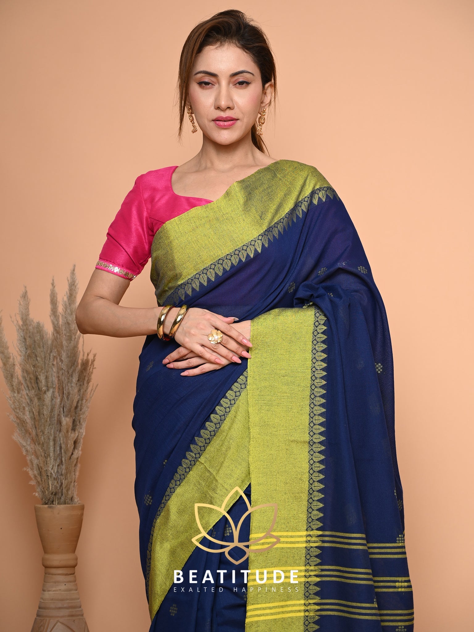 Blue Cotton Velvet Border Saree