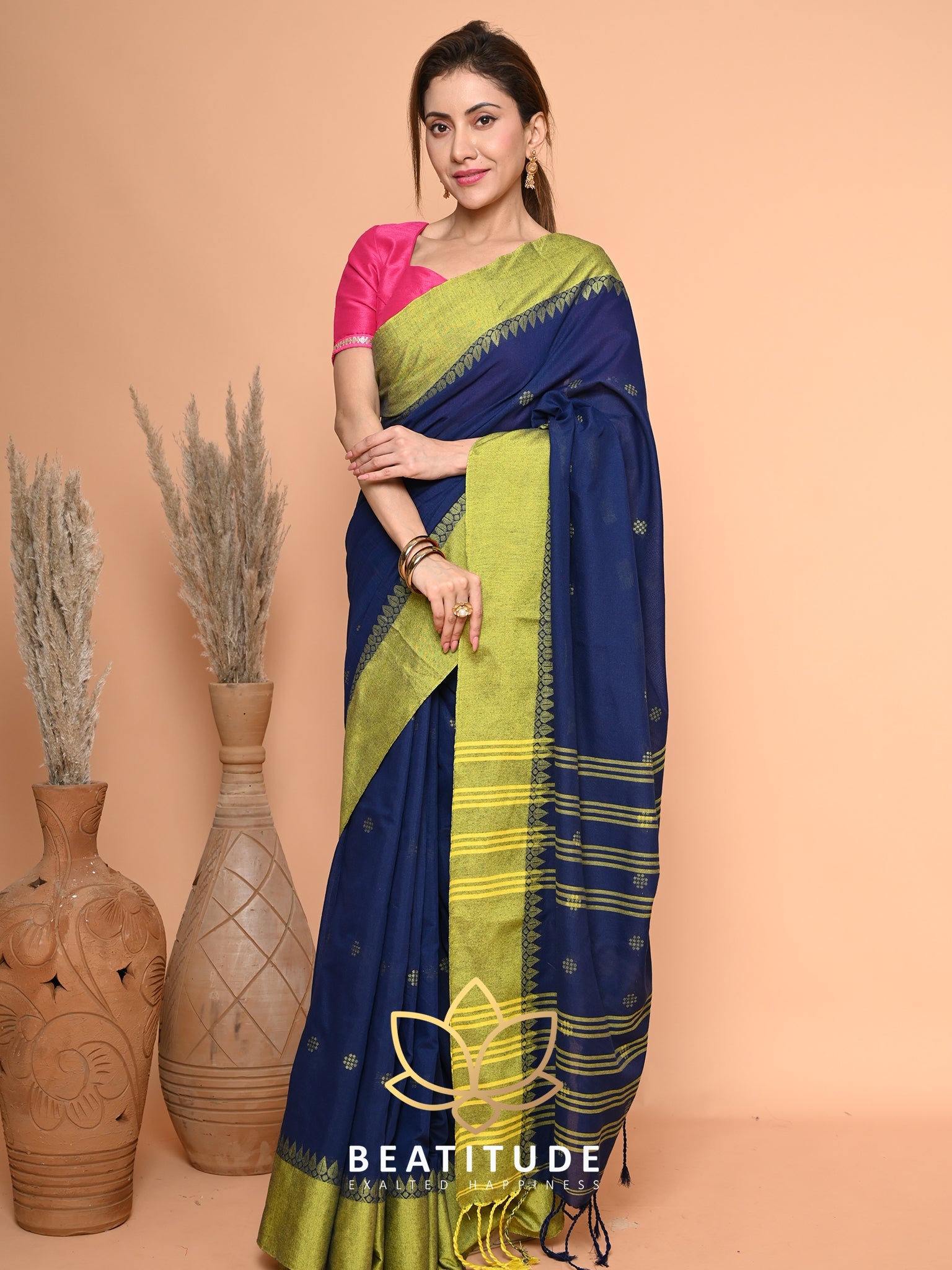 Blue Cotton Velvet Border Saree