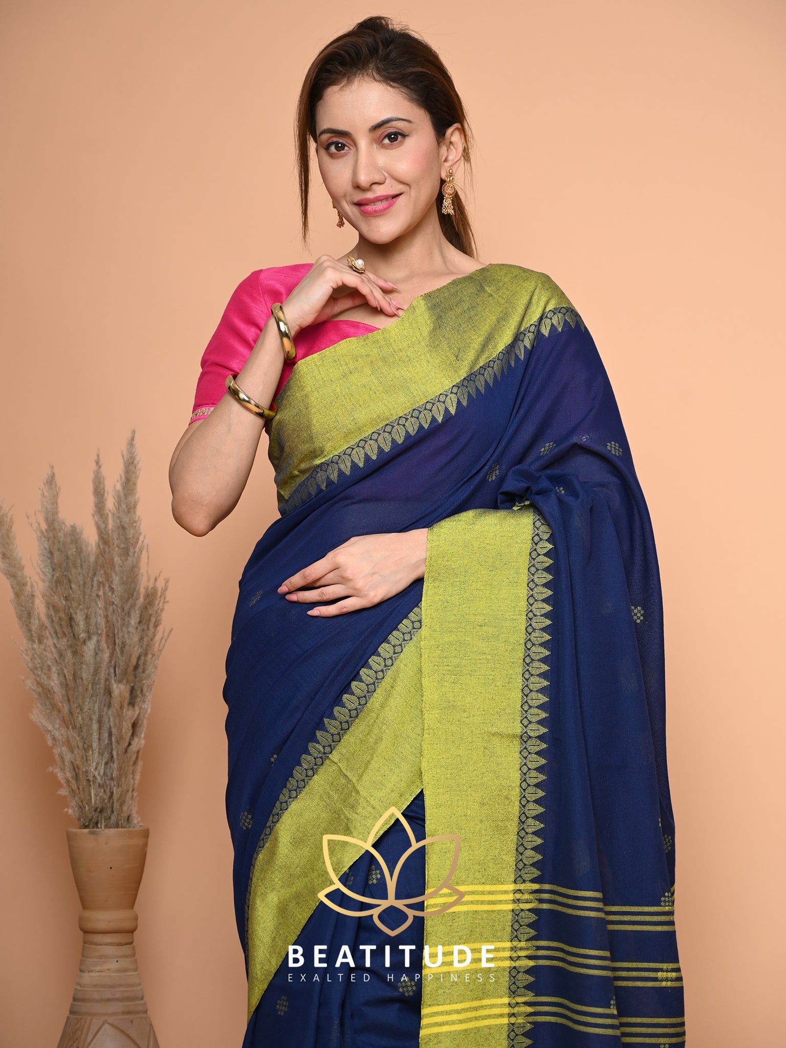 Blue Cotton Velvet Border Saree
