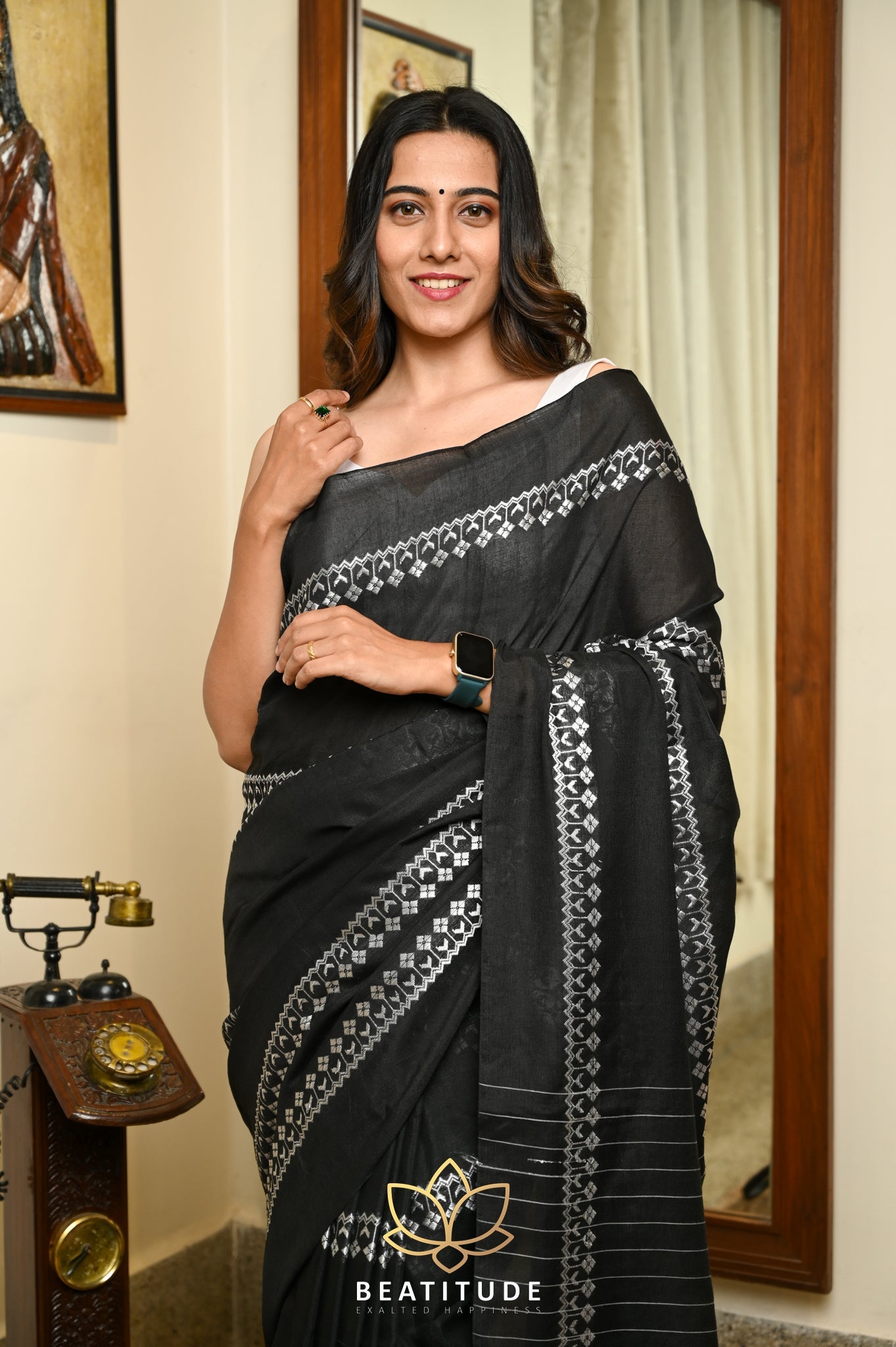 Black Cotton Silver Zari Work Tangail saree