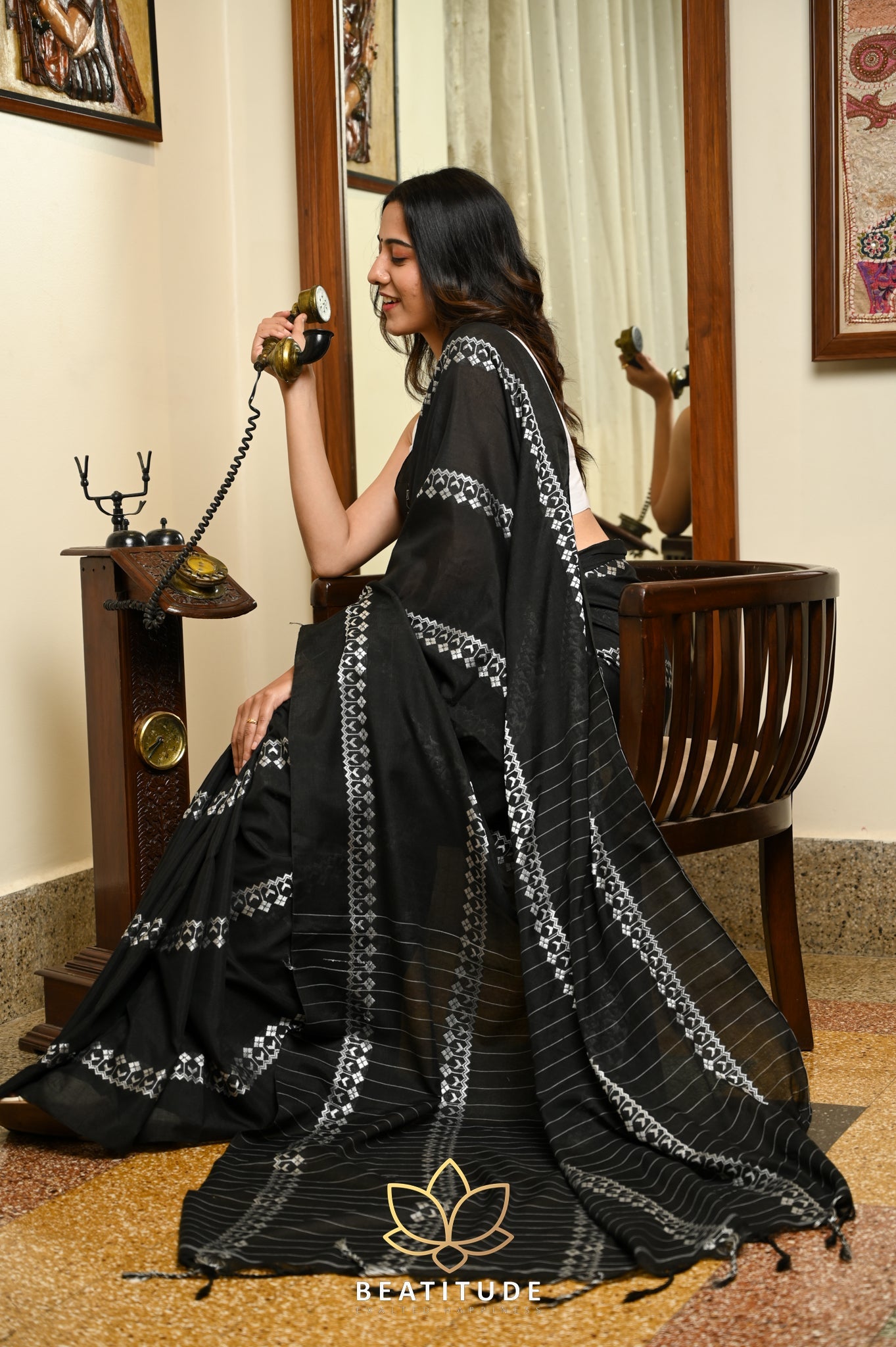 Black Cotton Silver Zari Work Tangail saree