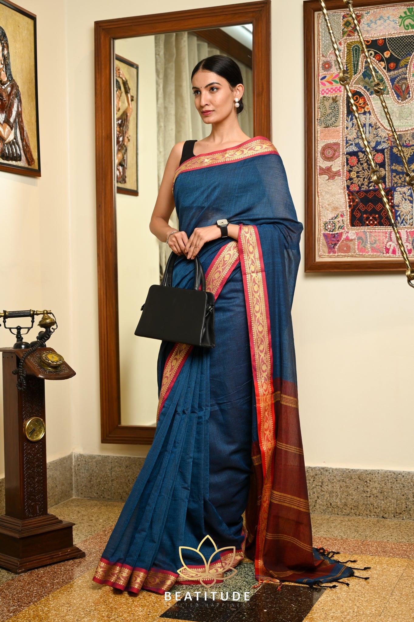 Blue Jacquard Border Saree