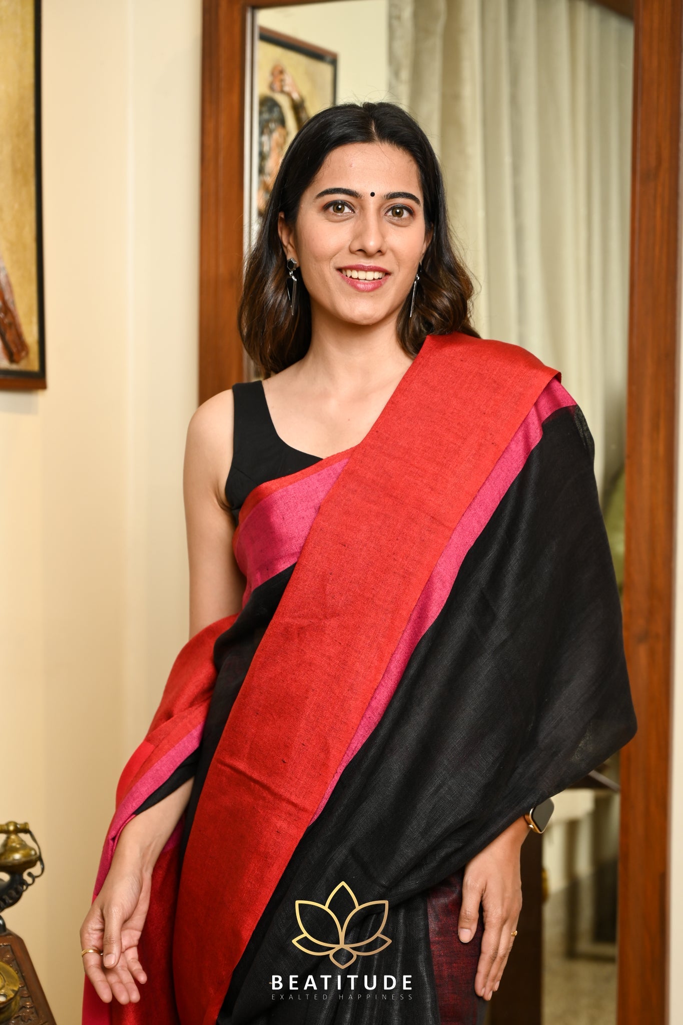 Black Handwoven Linen Saree
