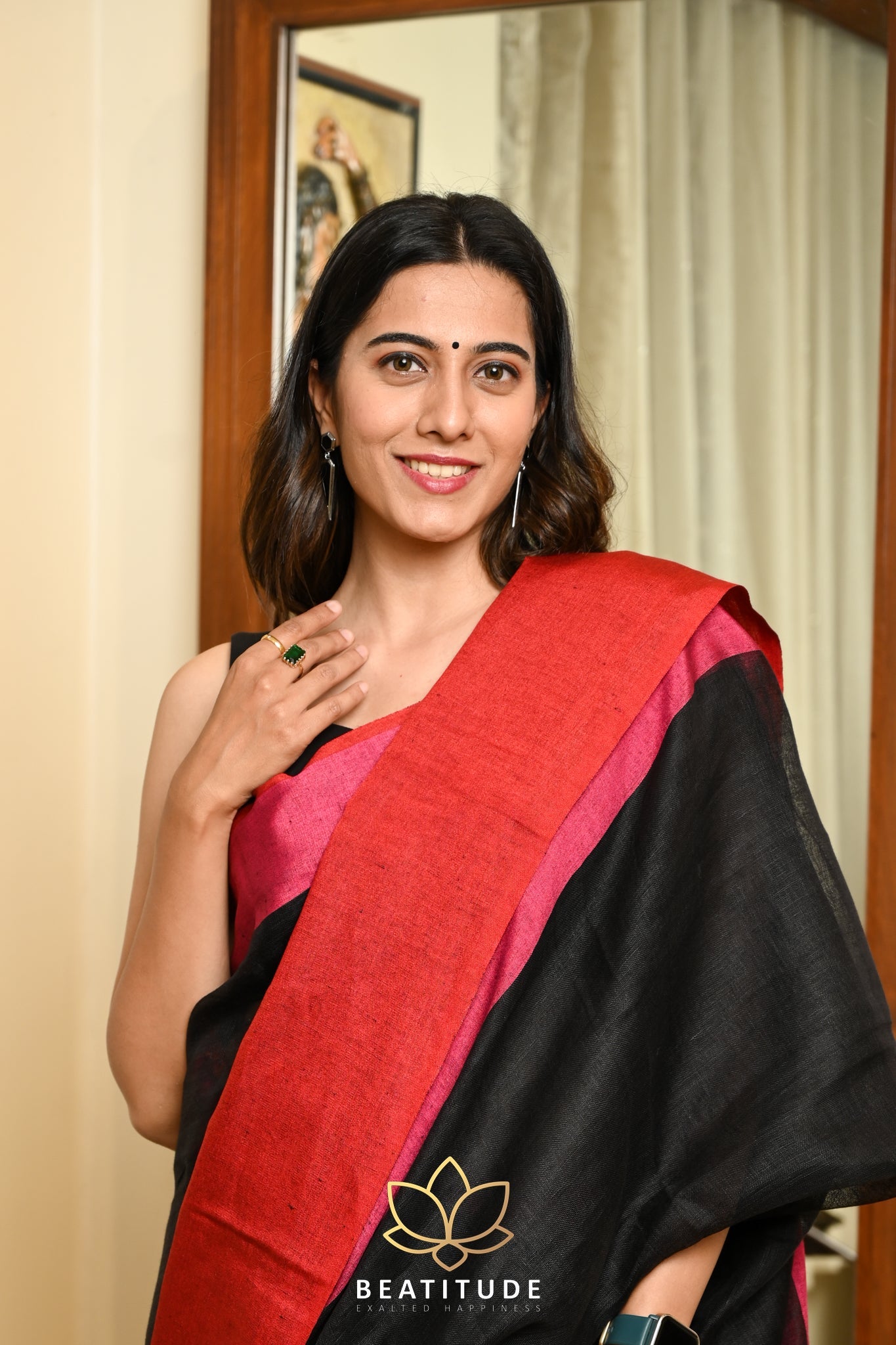 Black Handwoven Linen Saree