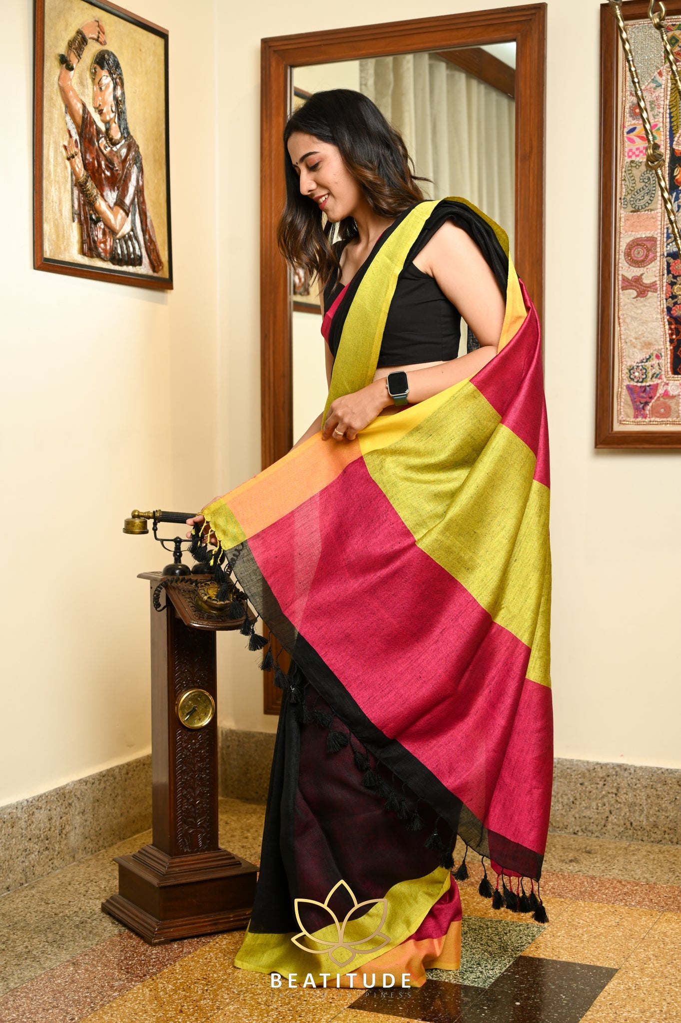 Black Handwoven Linen Saree