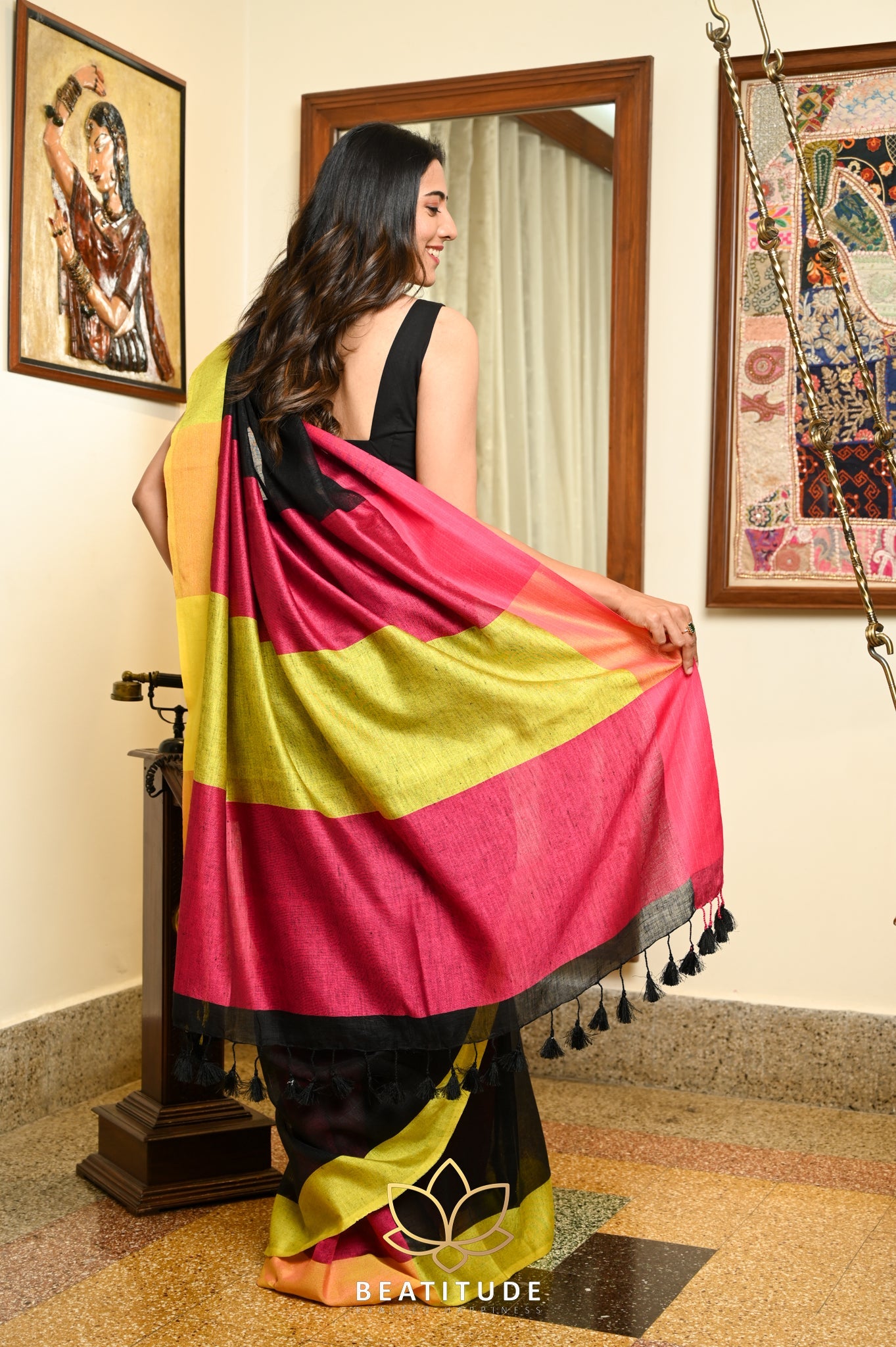 Black Handwoven Linen Saree