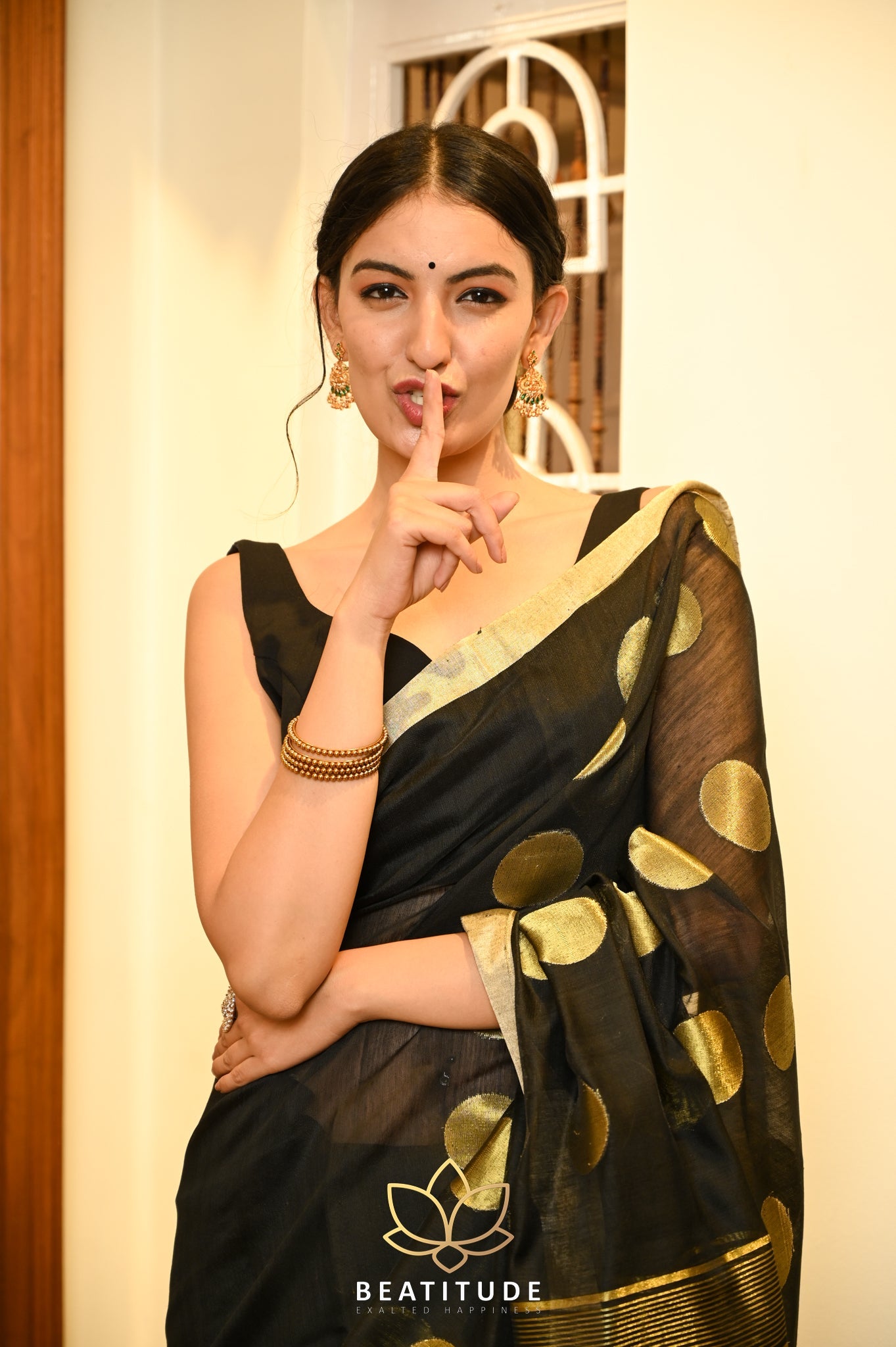 Black Cotton Silk ball Butta handloom saree