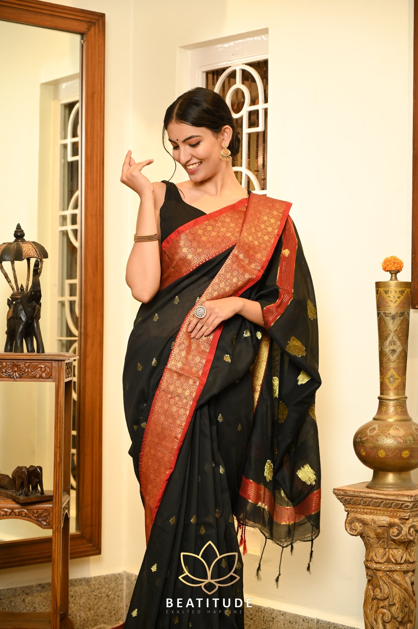 Black Cotton Tangail Handloom Saree