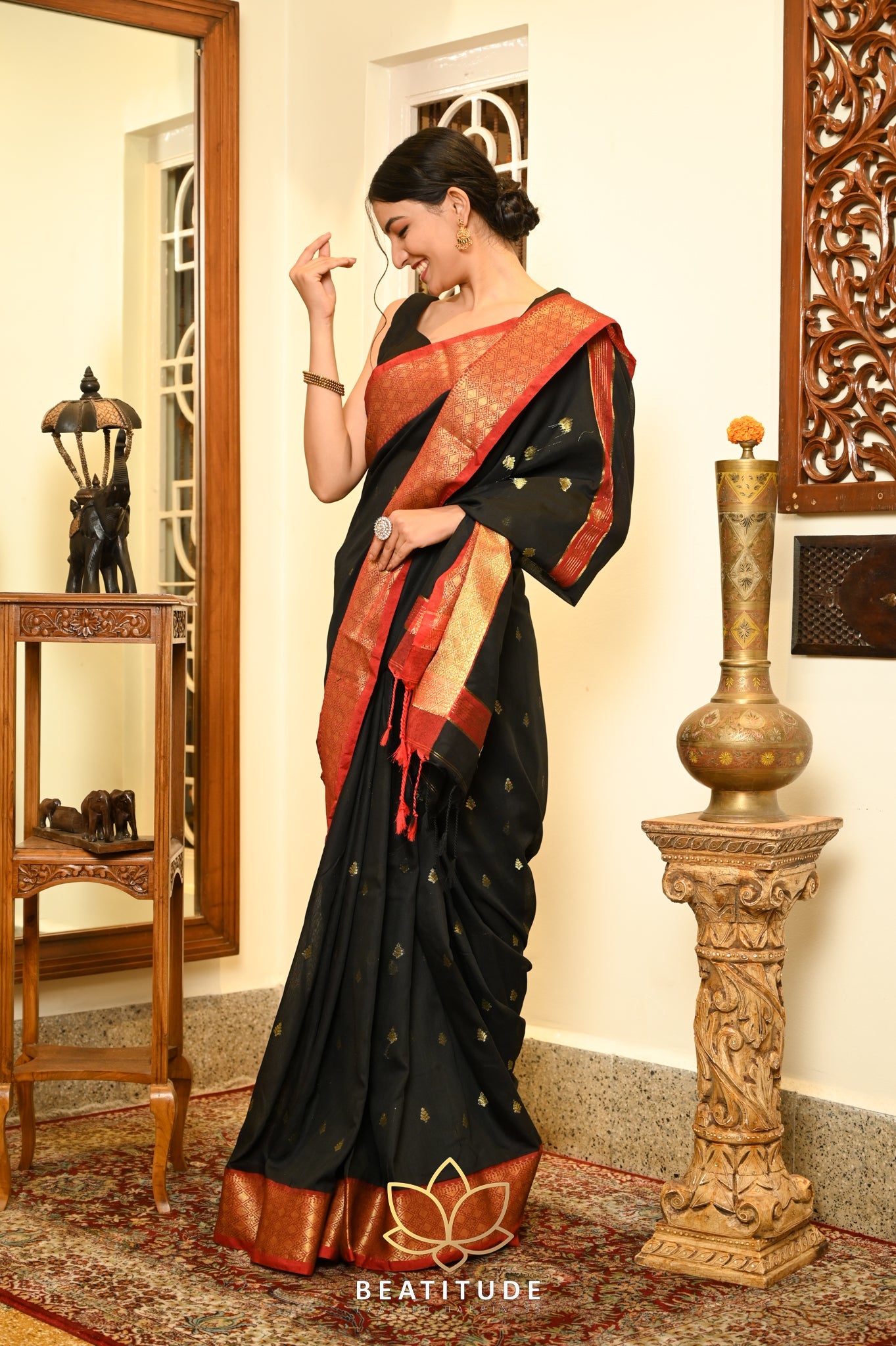 Black Cotton Tangail Handloom Saree