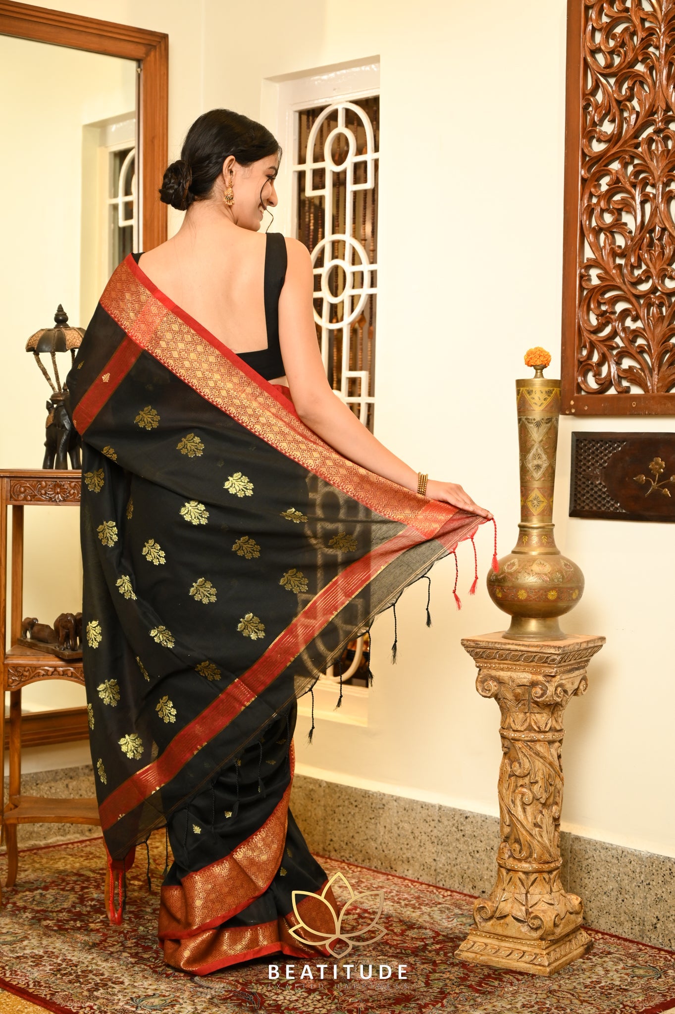Black Cotton Tangail Handloom Saree