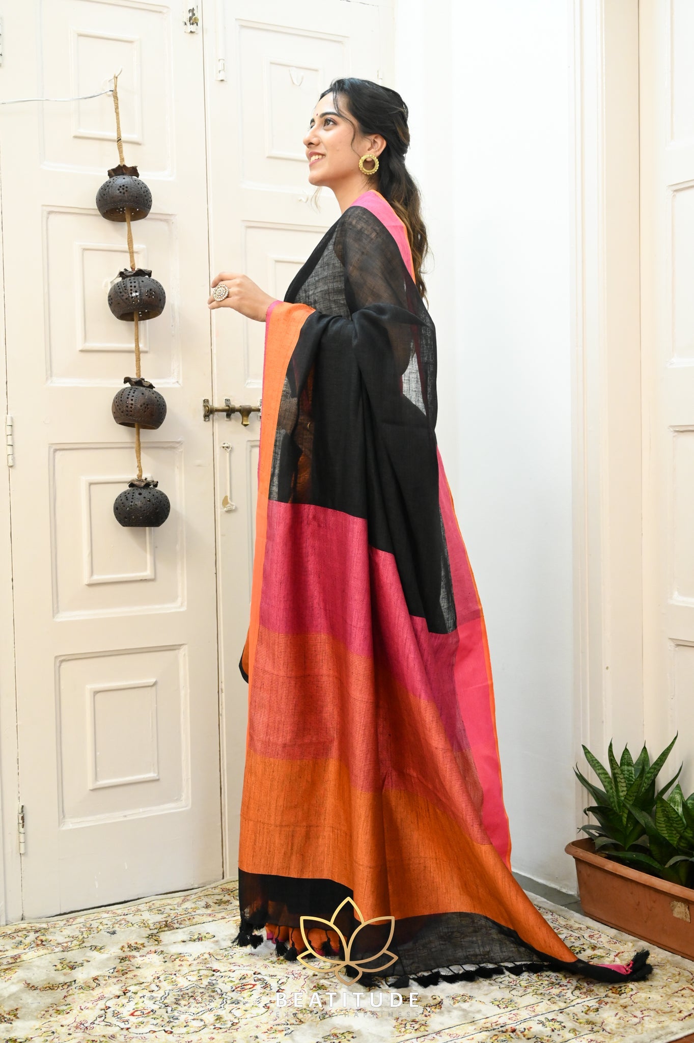 Black Handwoven Linen Saree