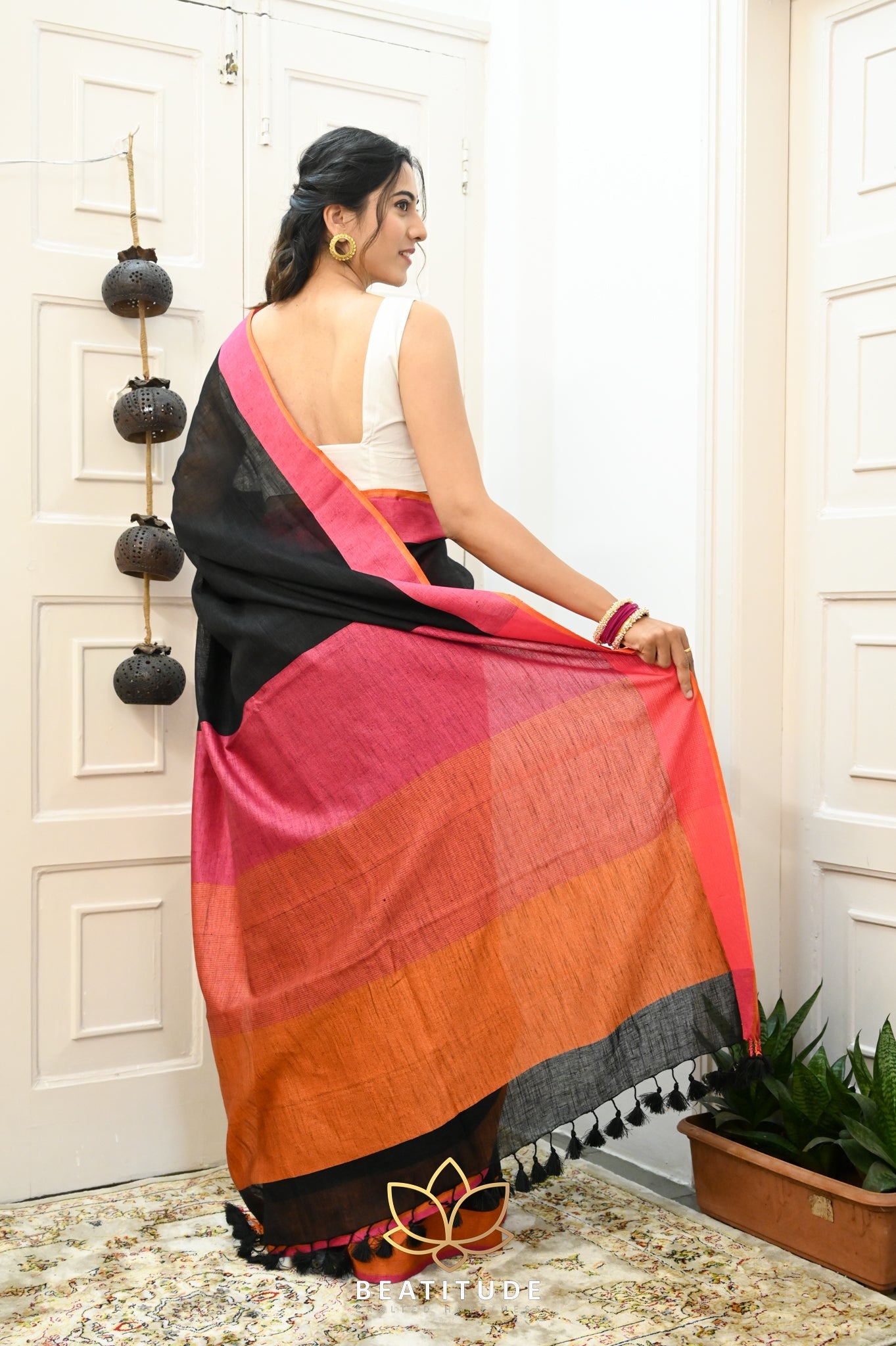 Black Handwoven Linen Saree
