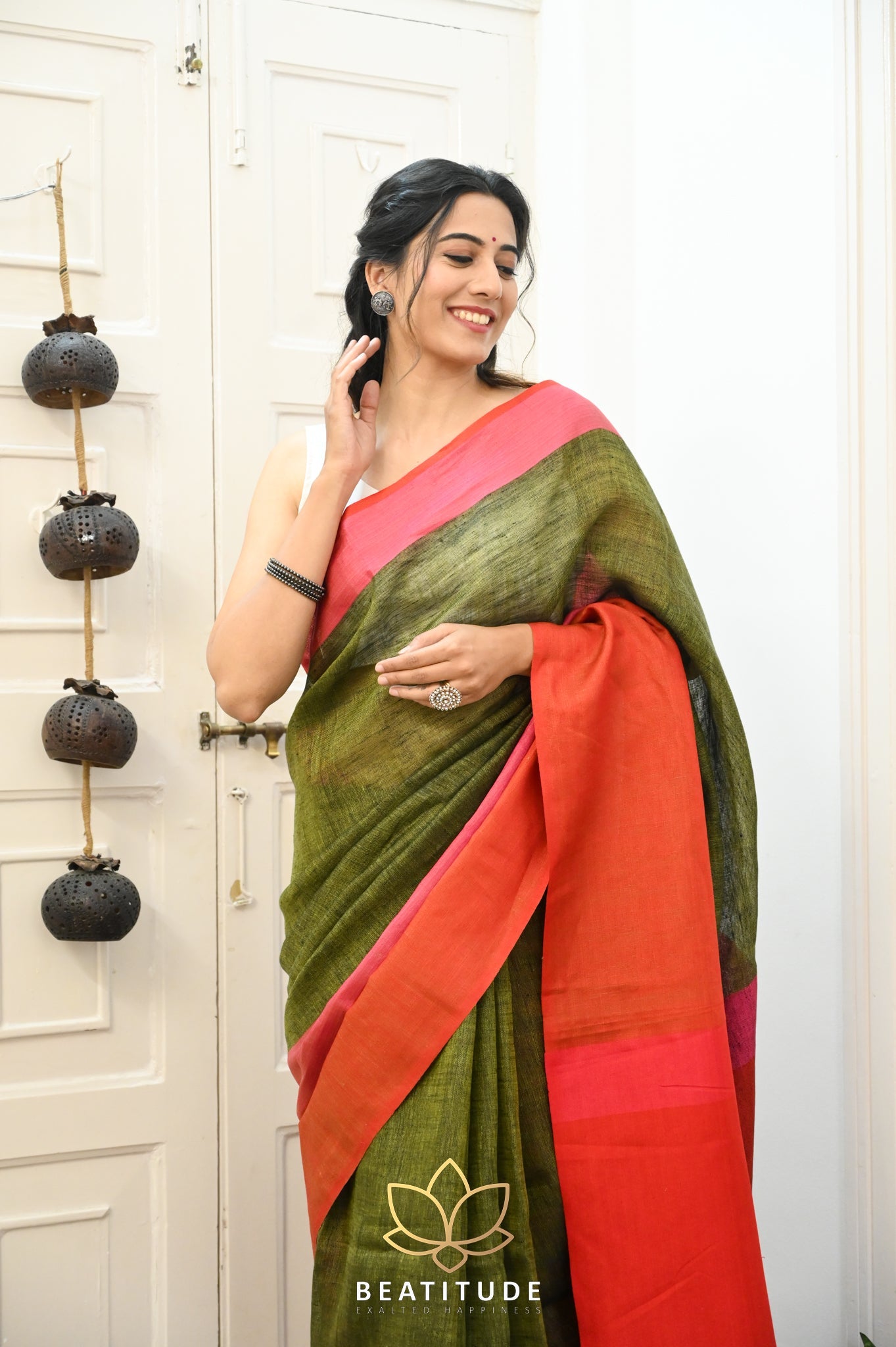 Green Handwoven Linen Saree