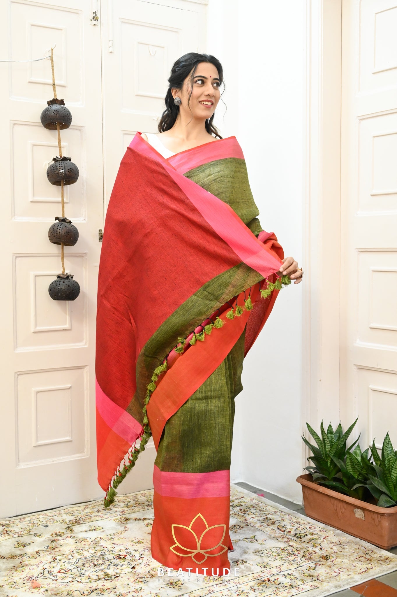 Green Handwoven Linen Saree