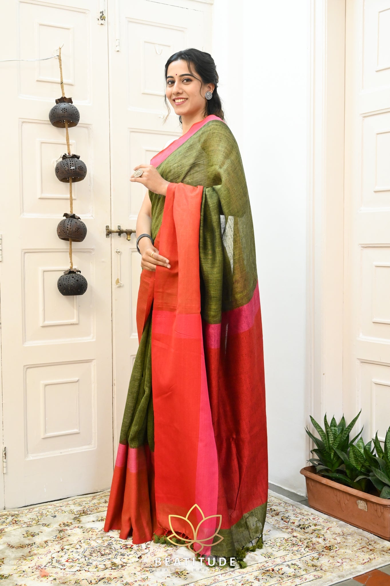 Green Handwoven Linen Saree