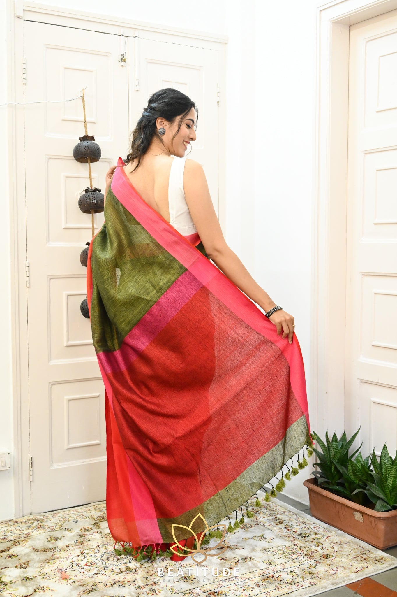 Green Handwoven Linen Saree