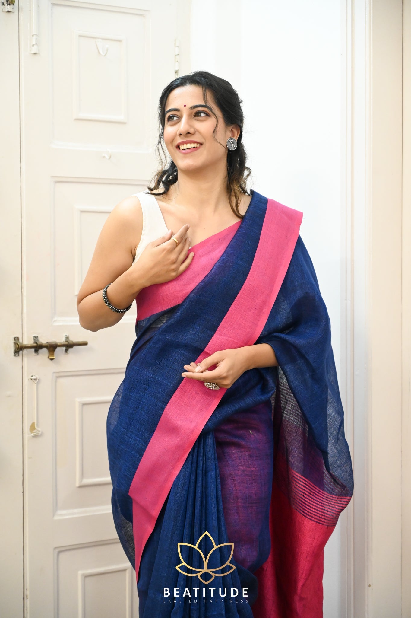 Blue Handwoven Linen Saree