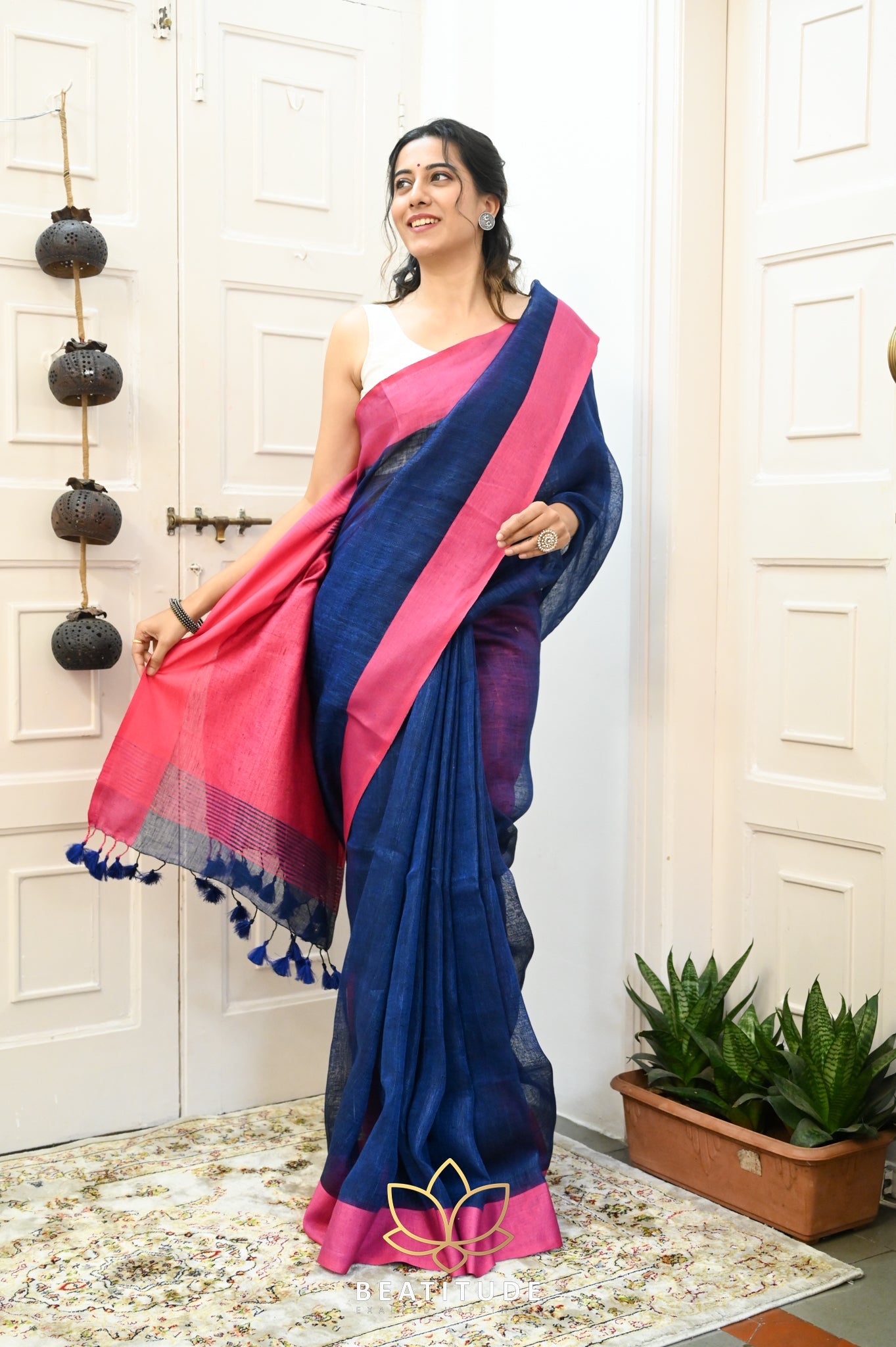 Blue Handwoven Linen Saree