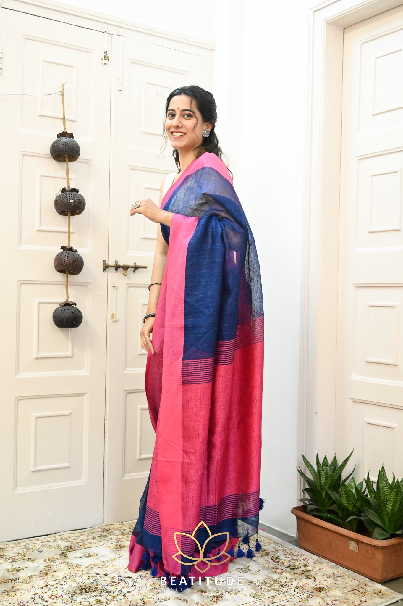 Blue Handwoven Linen Saree