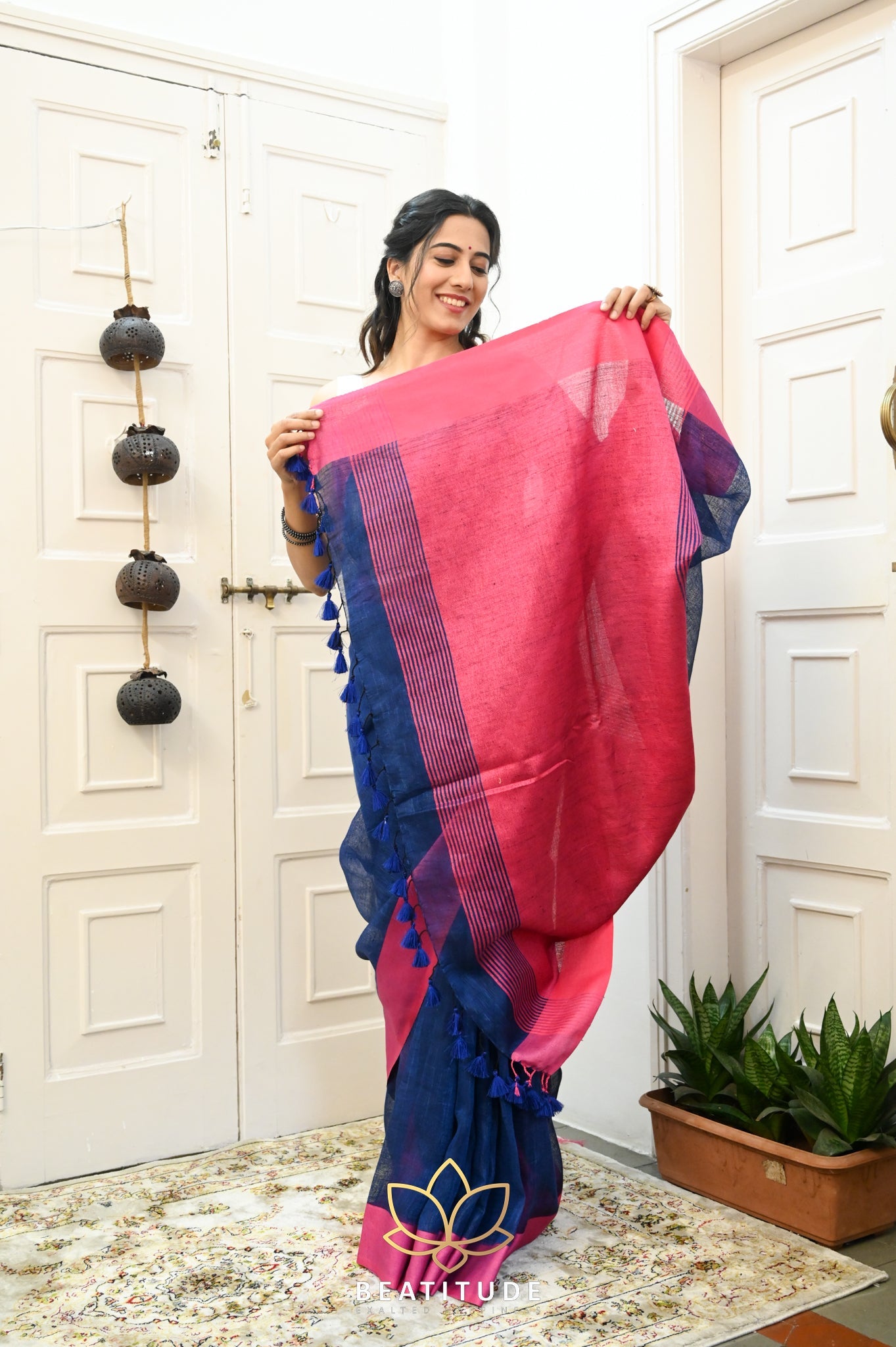 Blue Handwoven Linen Saree