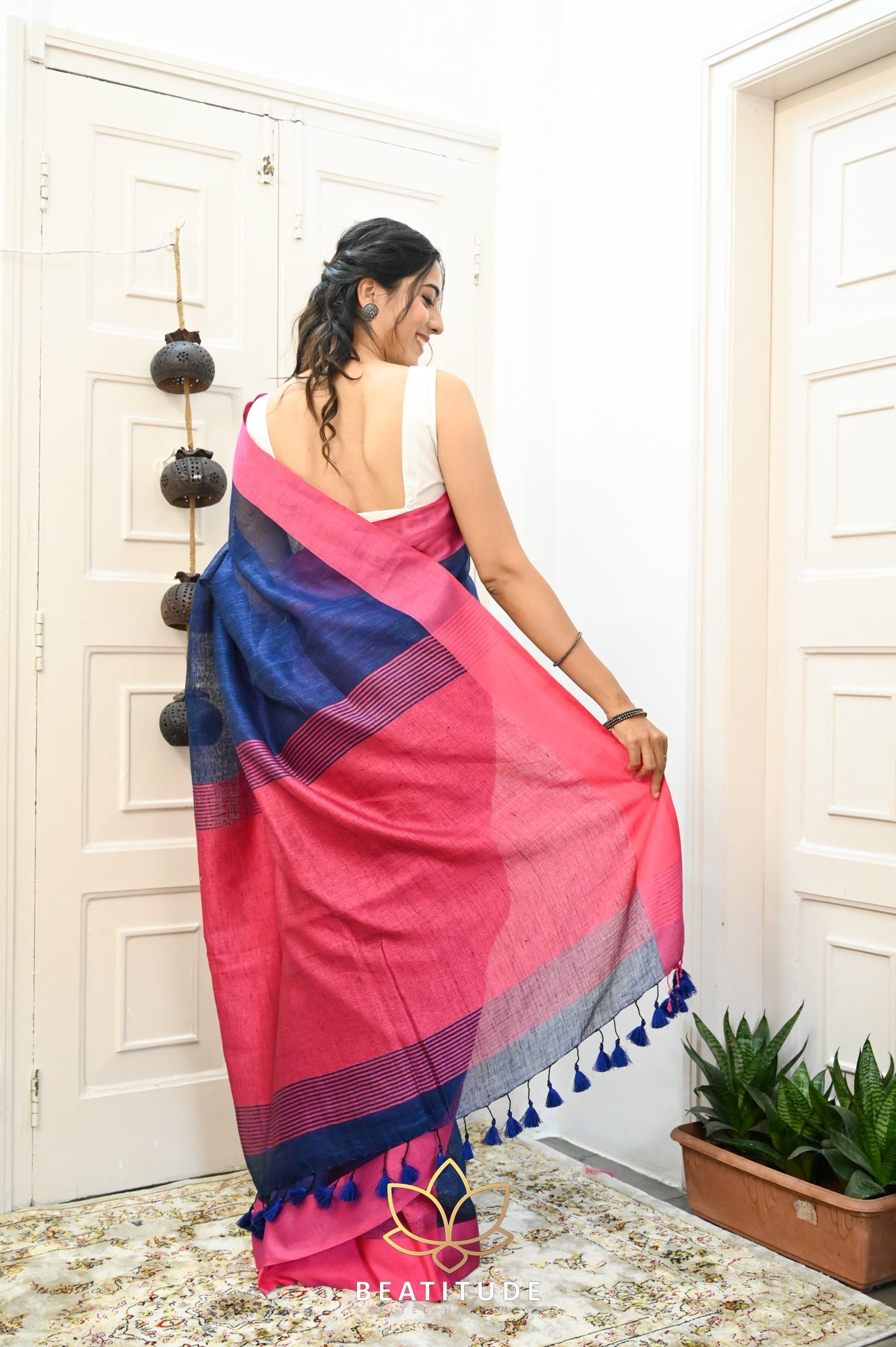 Blue Handwoven Linen Saree