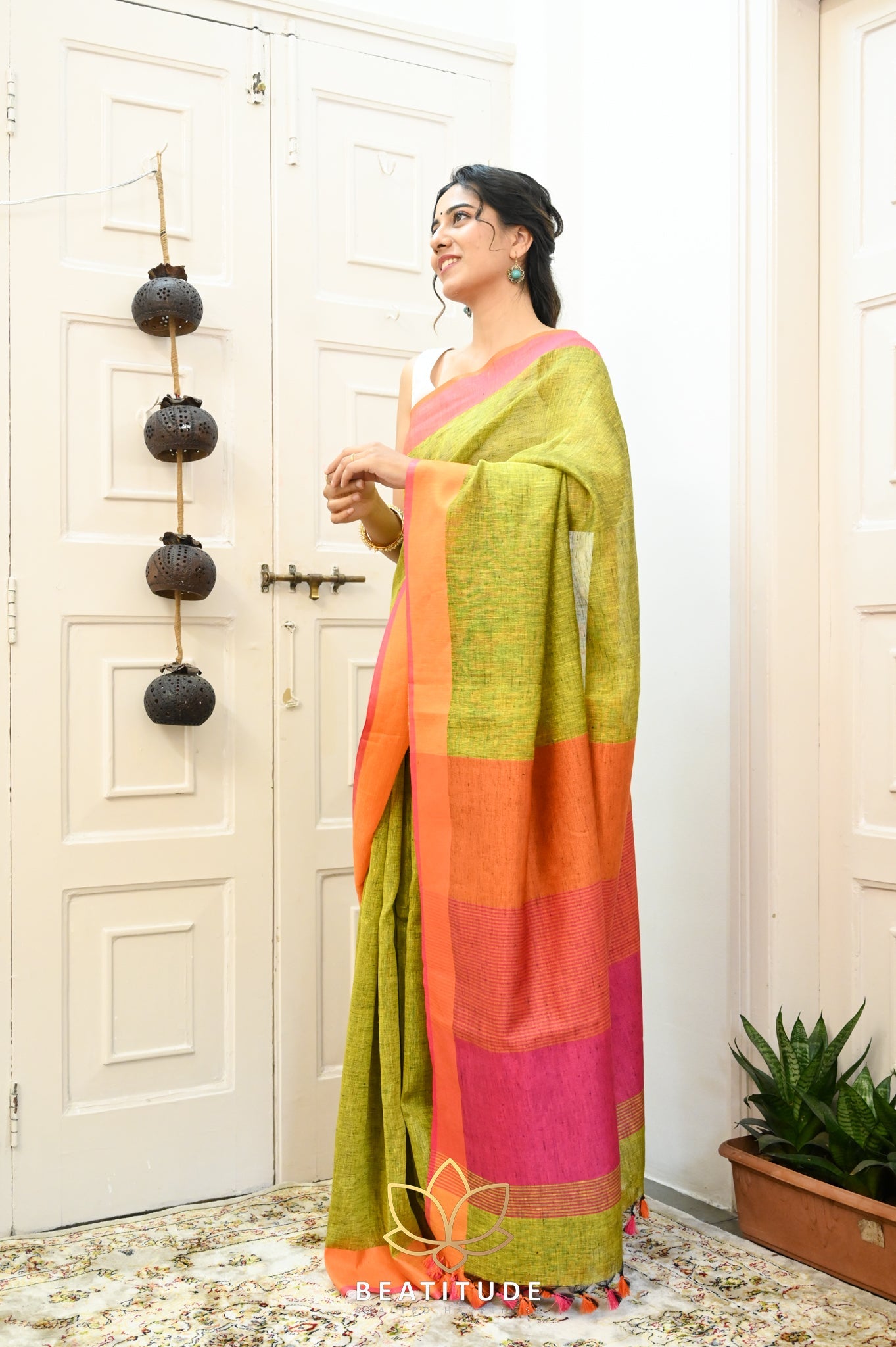 Light Green Handwoven Linen Saree