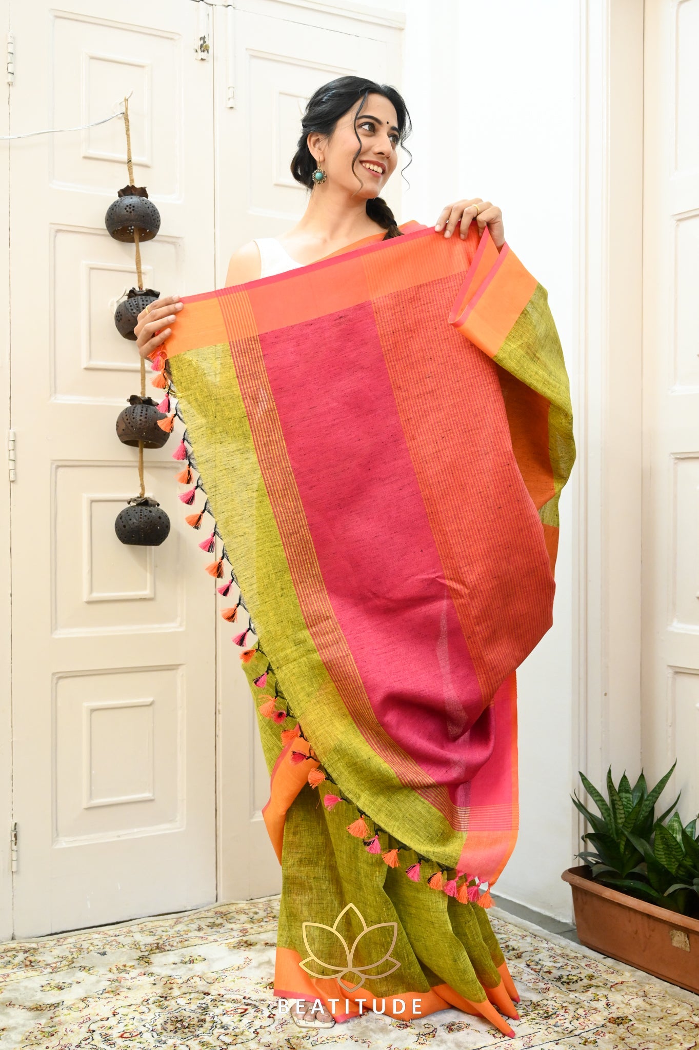 Light Green Handwoven Linen Saree