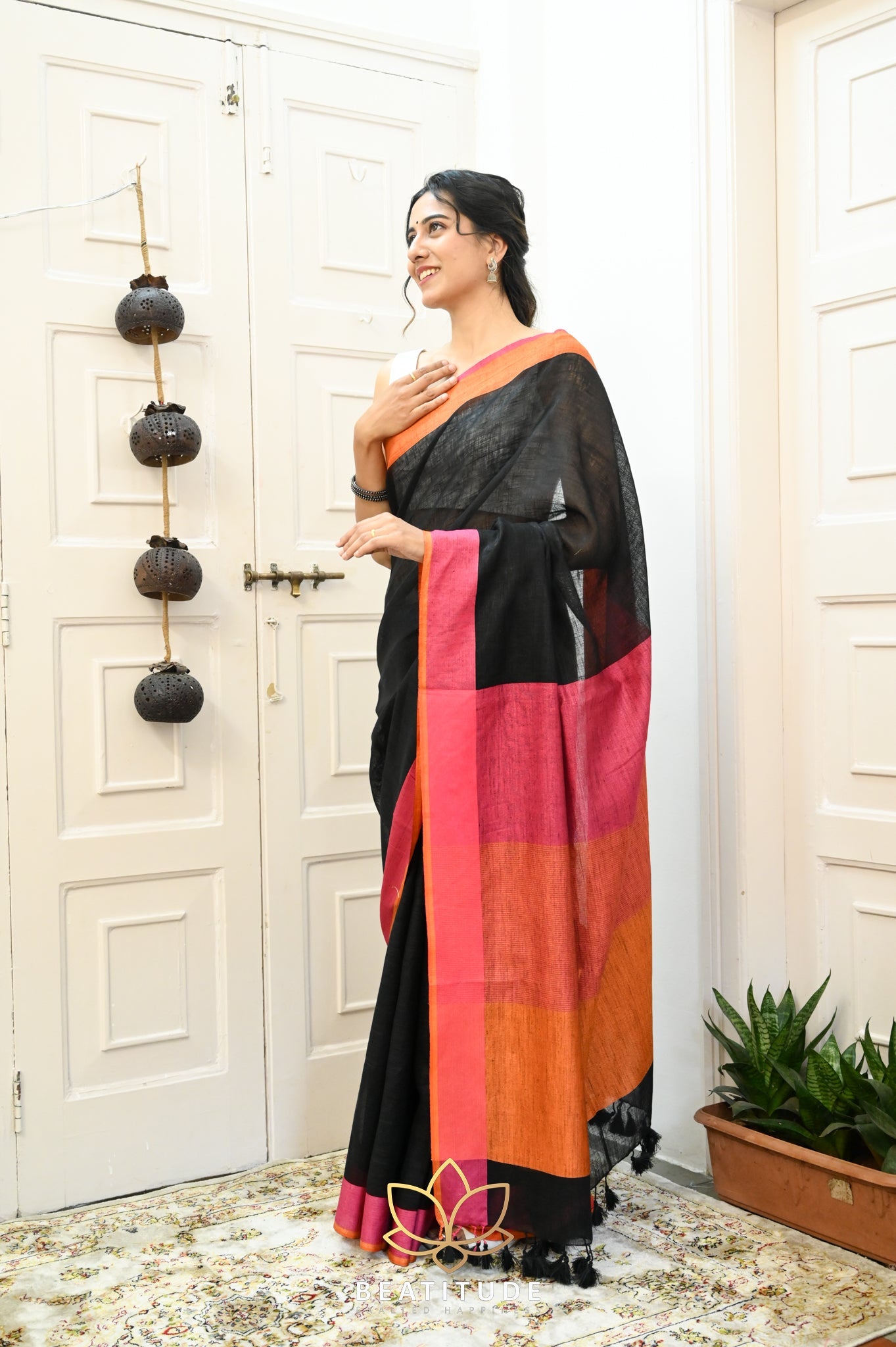 Black Handwoven Linen Saree