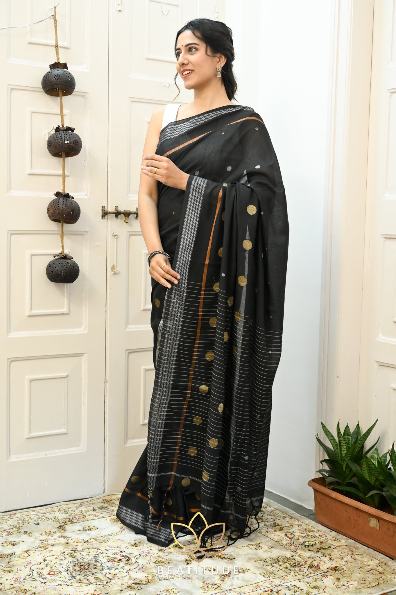 Black Cotton Jamdani Saree