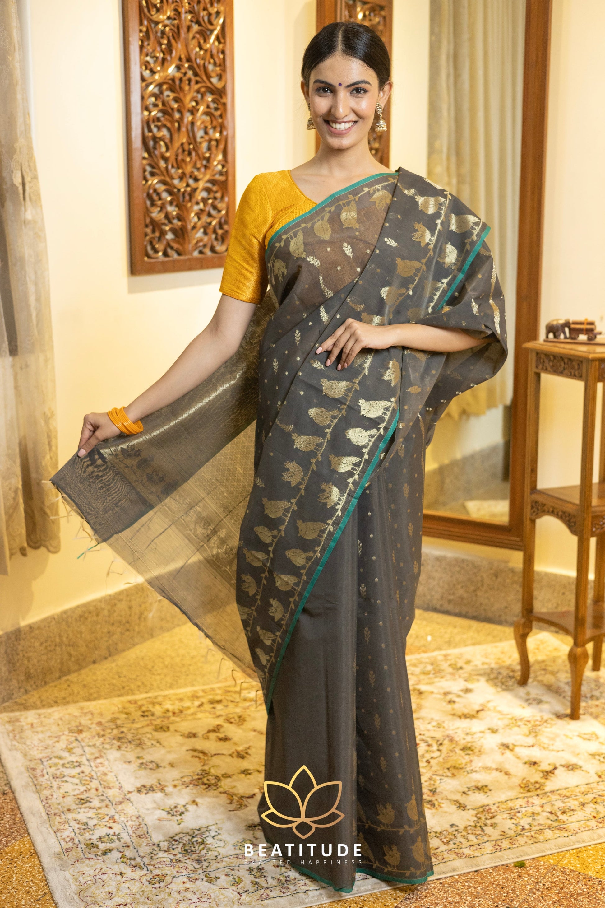 Brown Kota Cotton Saree
