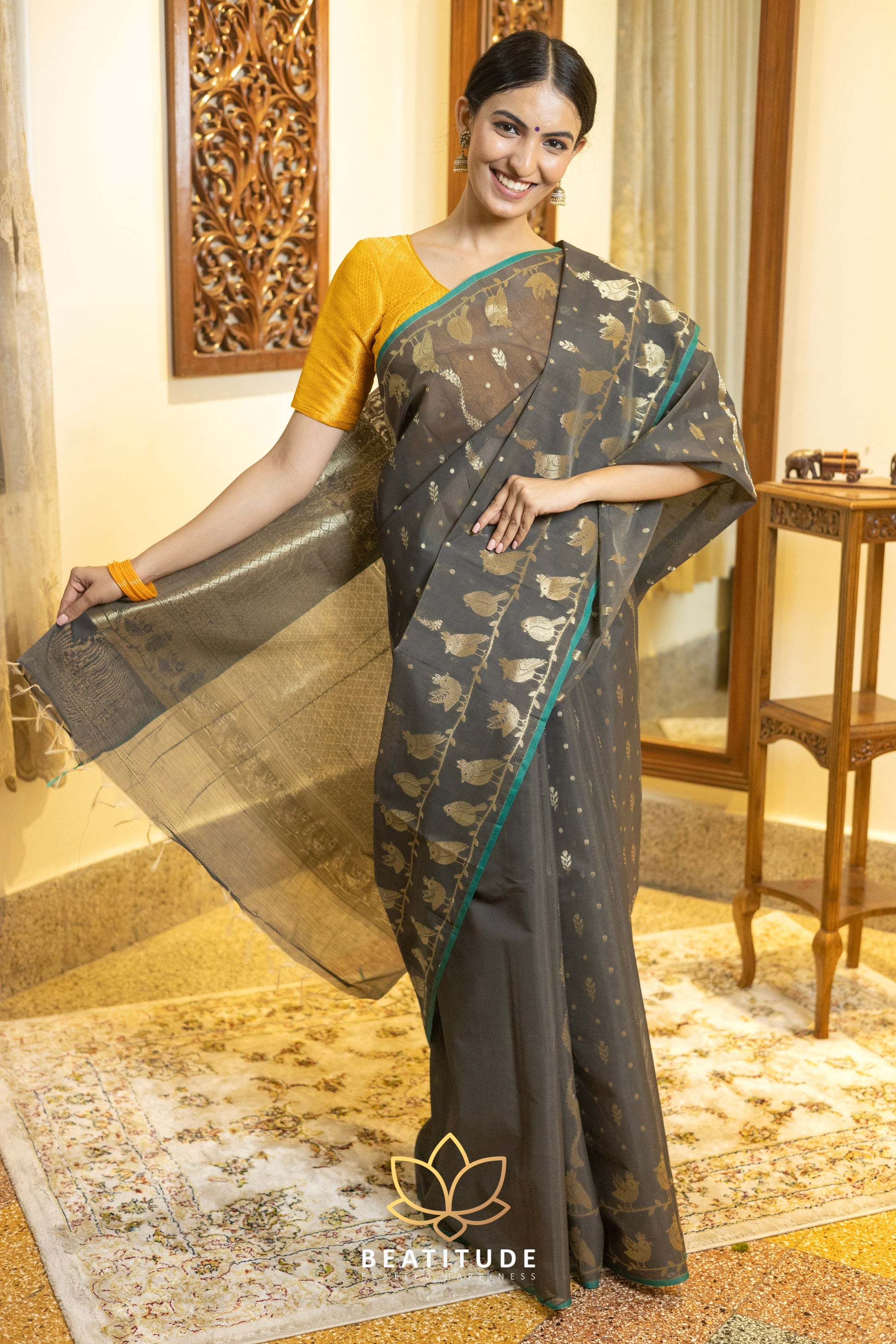 Brown Kota Cotton Saree