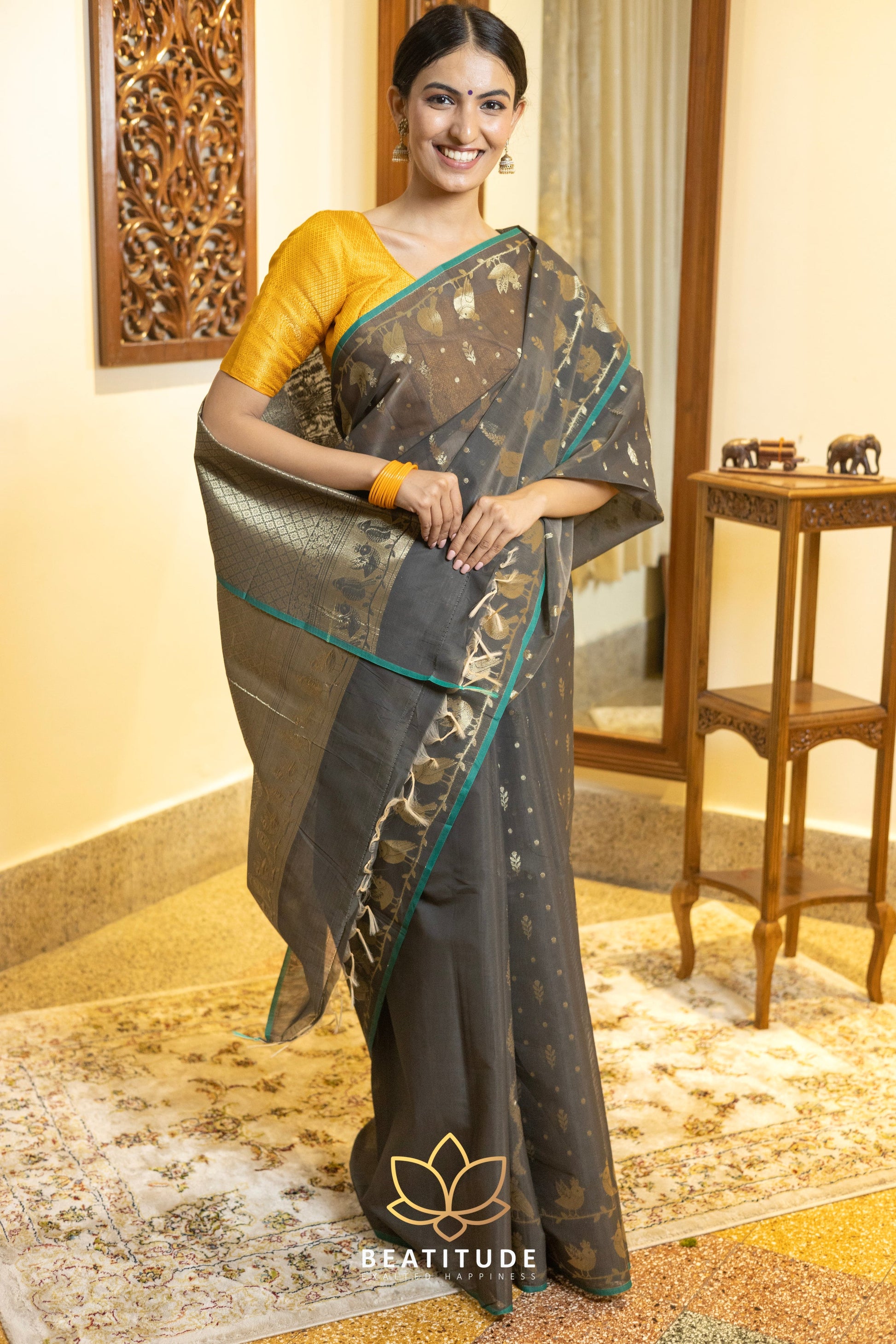 Brown Kota Cotton Saree