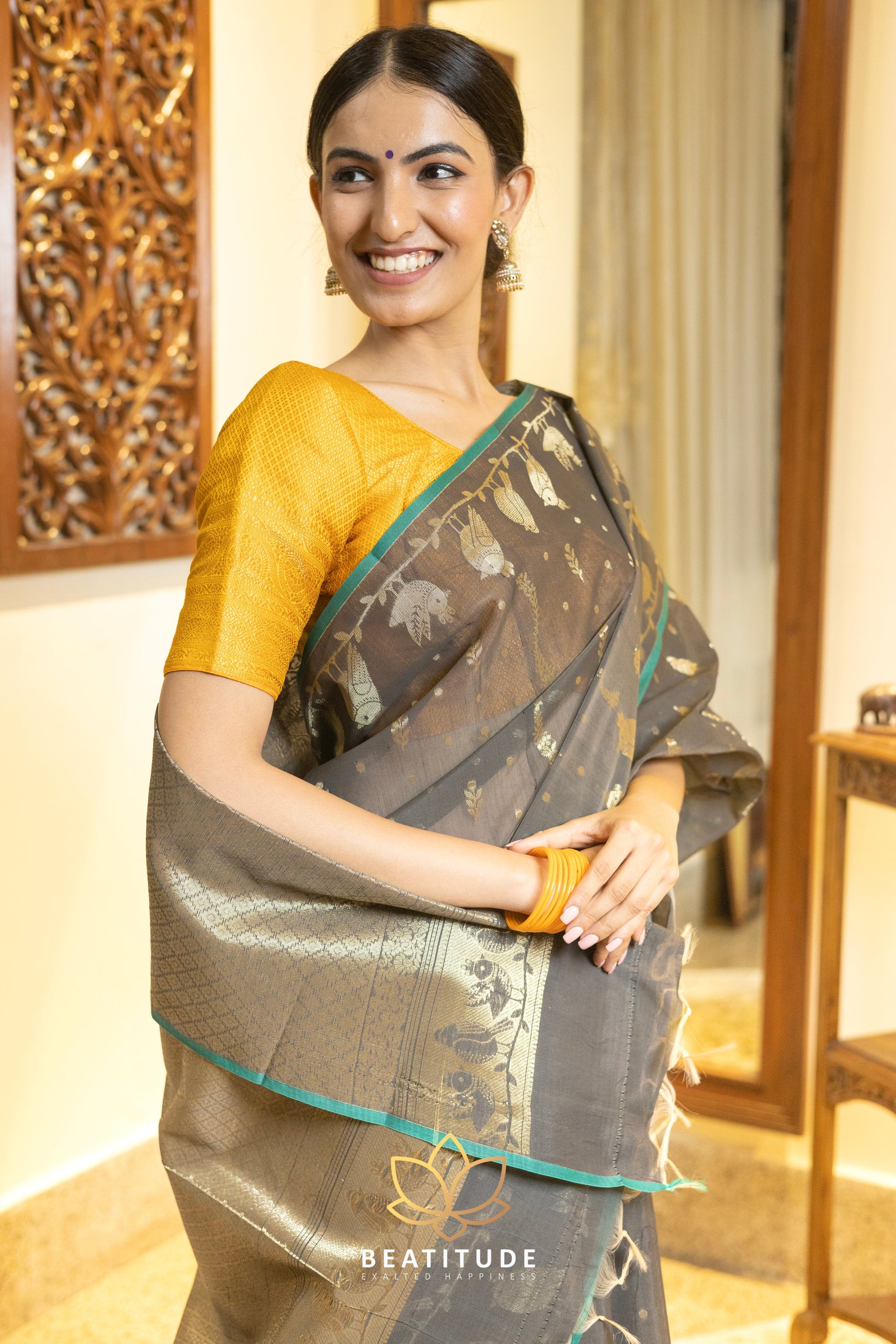Brown Kota Cotton Saree
