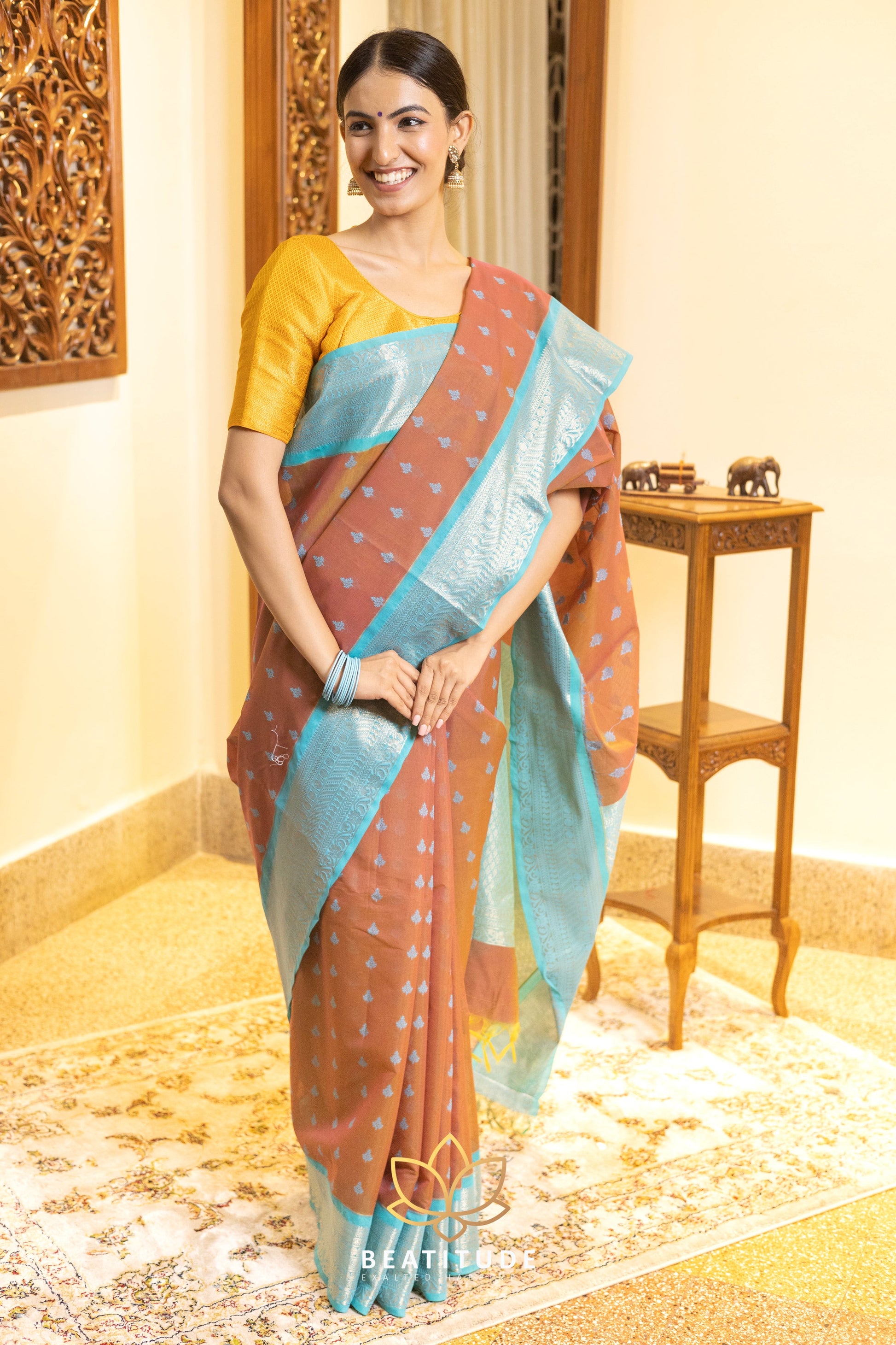 Rust Orange Kota Cotton Saree
