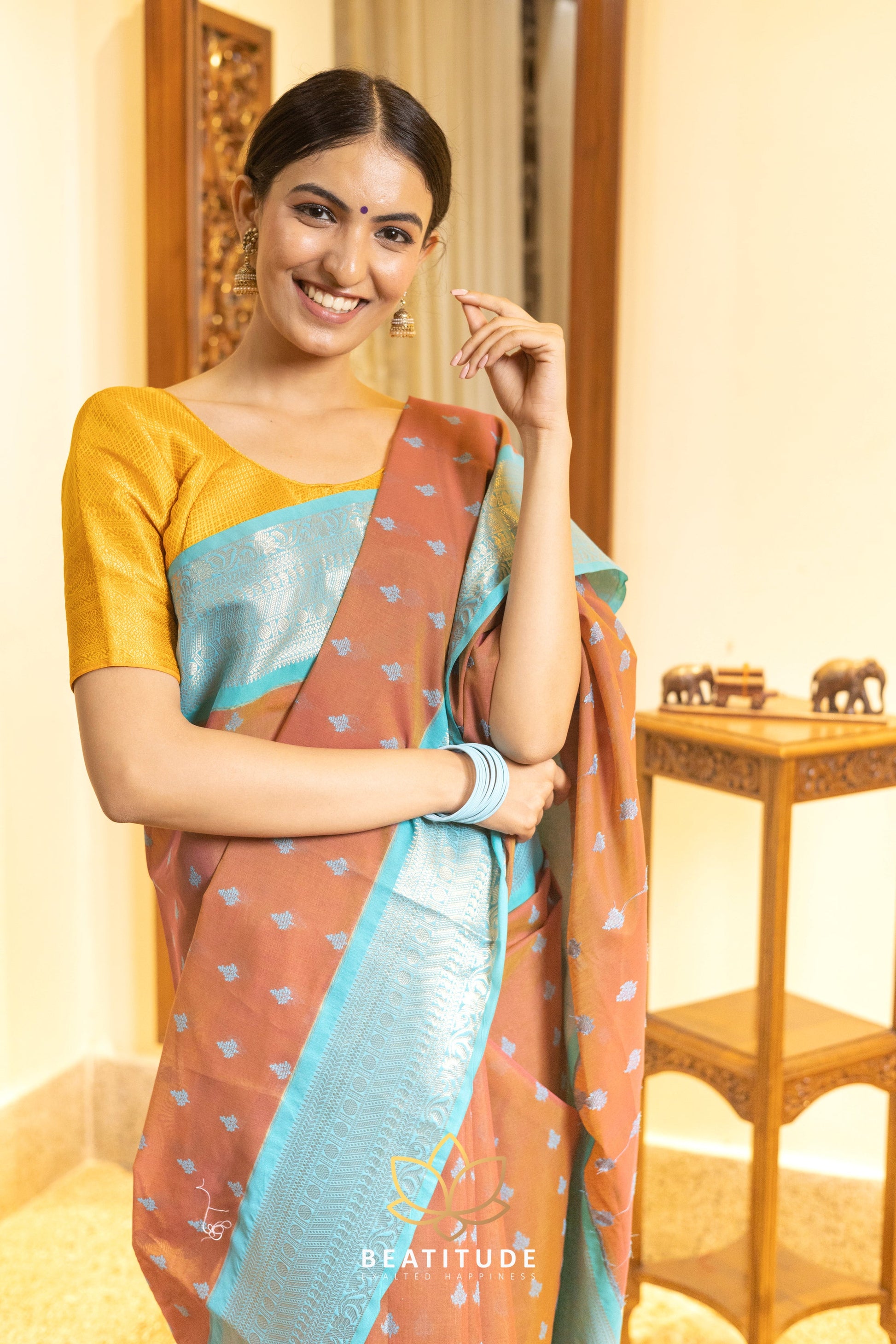 Rust Orange Kota Cotton Saree