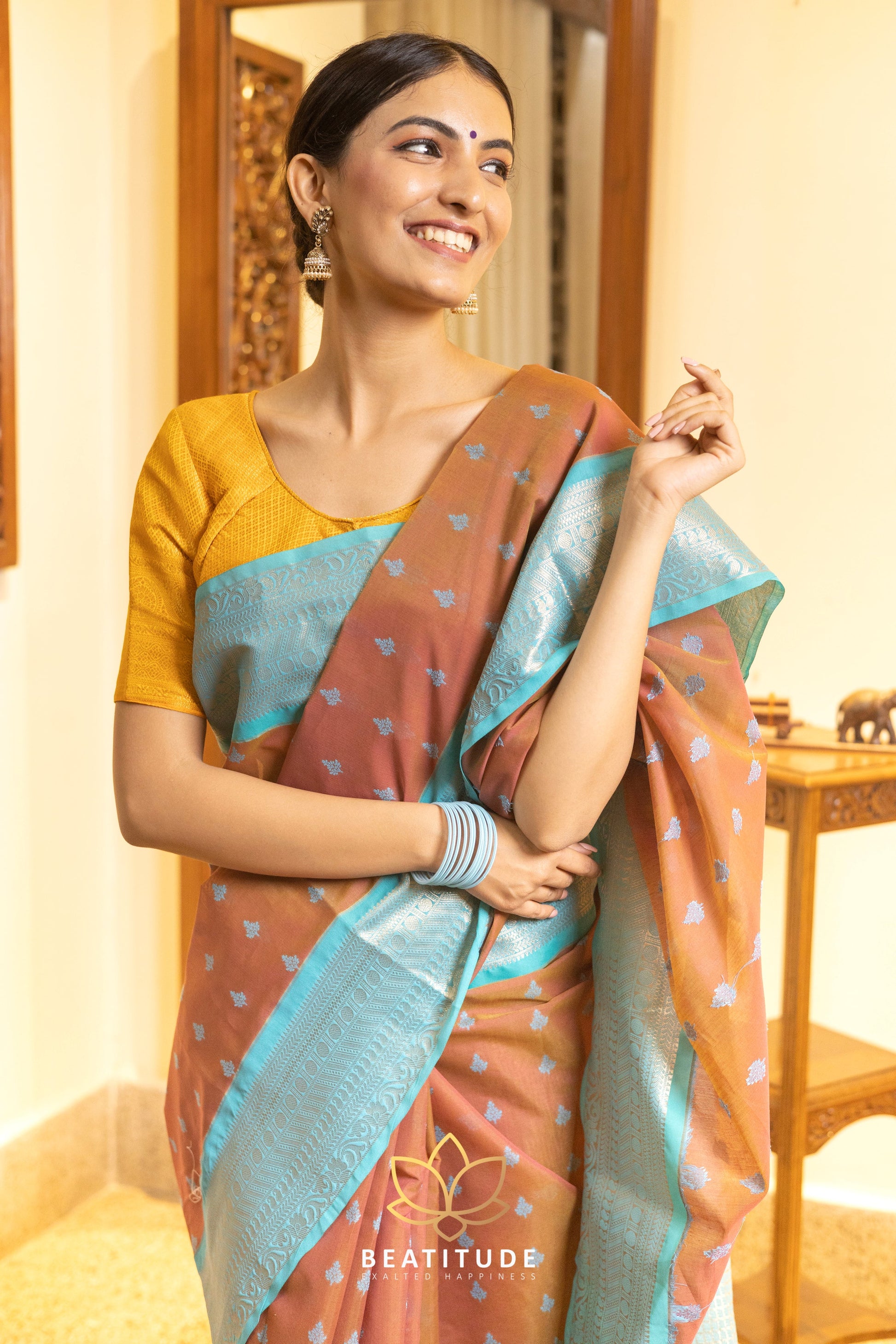 Rust Orange Kota Cotton Saree