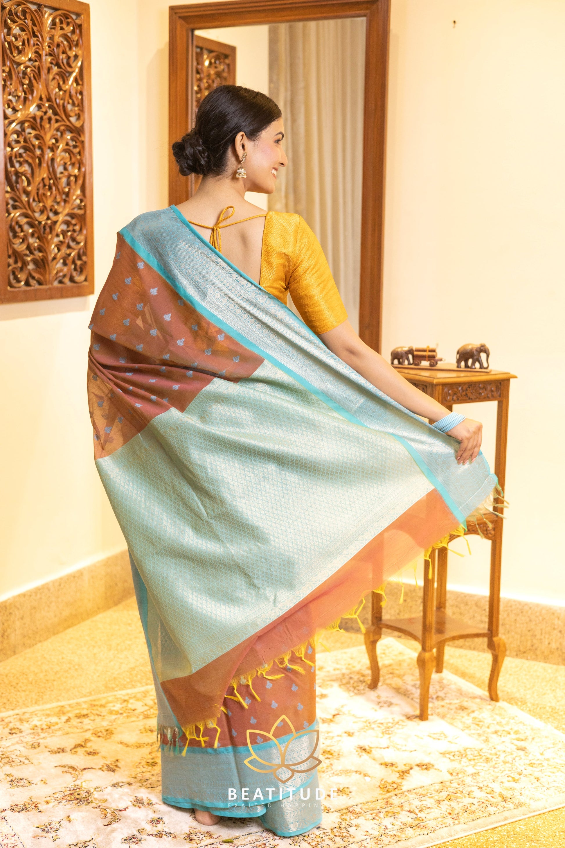 Rust Orange Kota Cotton Saree